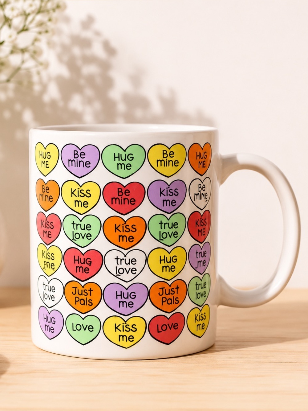 Vintage 1986 Chris Davenport Enesco Conversation Hearts Coffee Mug Pink Interior - Picture 2 of 16